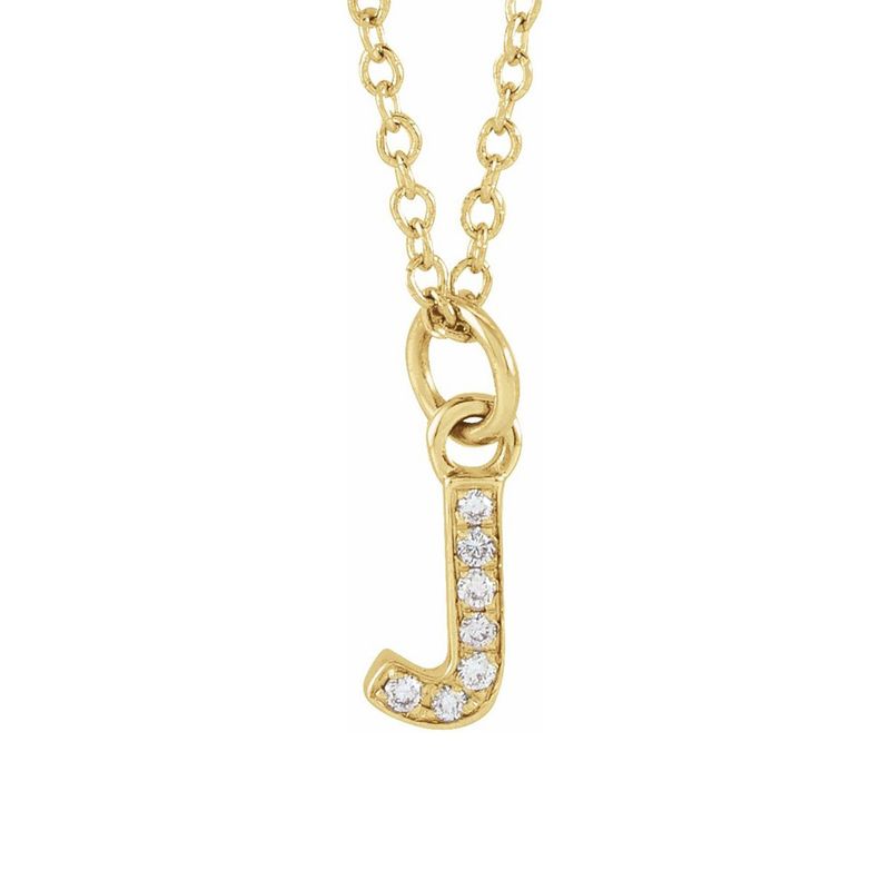 14k Yellow Gold .025 Ctw Diamond Tiny Initial J Necklace, 16-18 Inch